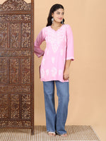 Load image into Gallery viewer, Jiva Rayon Short Chikankari Kurti - The Lucknowi Chikan
