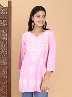 Load image into Gallery viewer, Jiva Rayon Short Chikankari Kurti - The Lucknowi Chikan