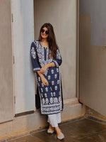 Load image into Gallery viewer, Bela Modal Chikankari Long Kurta Navy Blue