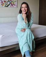 Load image into Gallery viewer, Rakul Preet Viscose Mukaish Chikankari Kurti Sea-Green