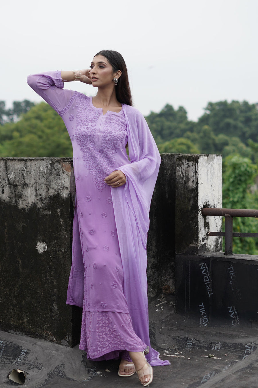 Nazakat Viscose 3D Chikankari Kurti Sharara Set