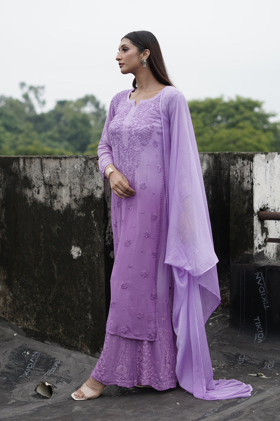 Nazakat Viscose 3D Chikankari Kurti Sharara Set