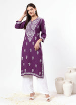 Load image into Gallery viewer, Heer Rayon Chikankari Straight Kurti