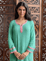 Load image into Gallery viewer, Korli Viscose Designer Short Kurti Aqua-Blue