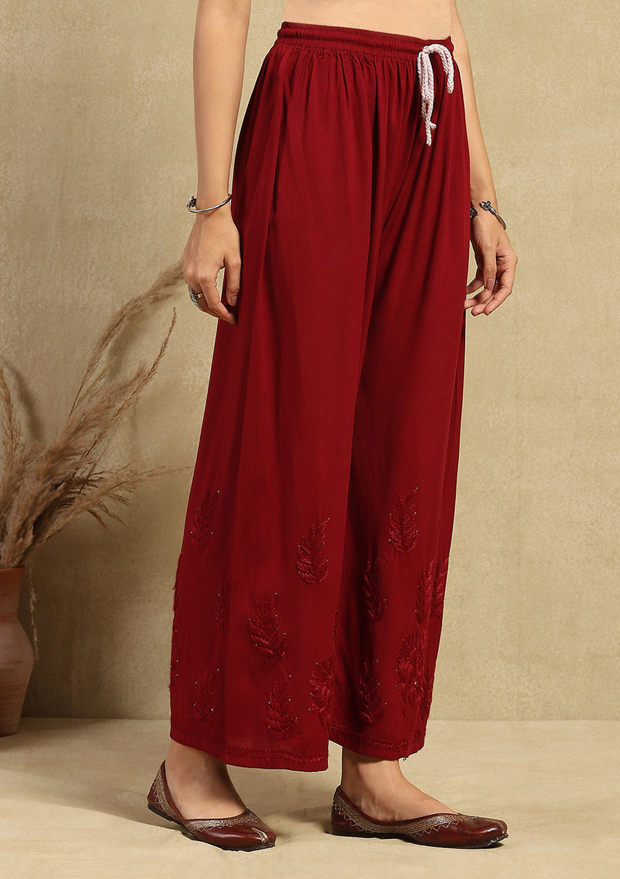Kalira Rayon Mukaish Chikankari Kurti Set-Maroon