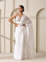 Load image into Gallery viewer, Tepchi Handwork Georgette Chikankari Saree White