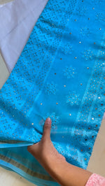 Load image into Gallery viewer, Madhuri Chanderi Silk Mukaish Saree. Sea-Blue