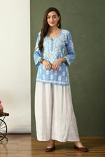 Load image into Gallery viewer, Haniya Premium Chikankari Short Top Jordy Blue Modal
