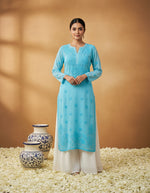 Load image into Gallery viewer, Nargis Viscose Premium 3D Chikankari Kurti Sky Blue