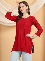 Load image into Gallery viewer, Kashti Rayon Chikankari Short Kurti