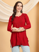 Load image into Gallery viewer, Kashti Rayon Chikankari Short Kurti