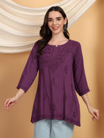 Load image into Gallery viewer, Kashti Rayon Chikankari Short Kurti Wine