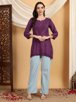 Load image into Gallery viewer, Kashti Rayon Chikankari Short Kurti