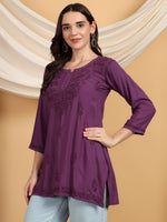 Load image into Gallery viewer, Kashti Rayon Chikankari Short Kurti