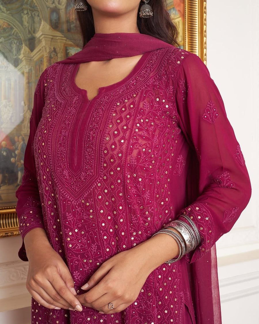 Nagma Premium Chikankari Mukaish Viscose Set