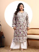 Load image into Gallery viewer, Safak Mul Chikankari Plus Size Kurti Beige
