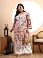 Load image into Gallery viewer, Safak Mul Chikankari Plus Size Kurti Peach