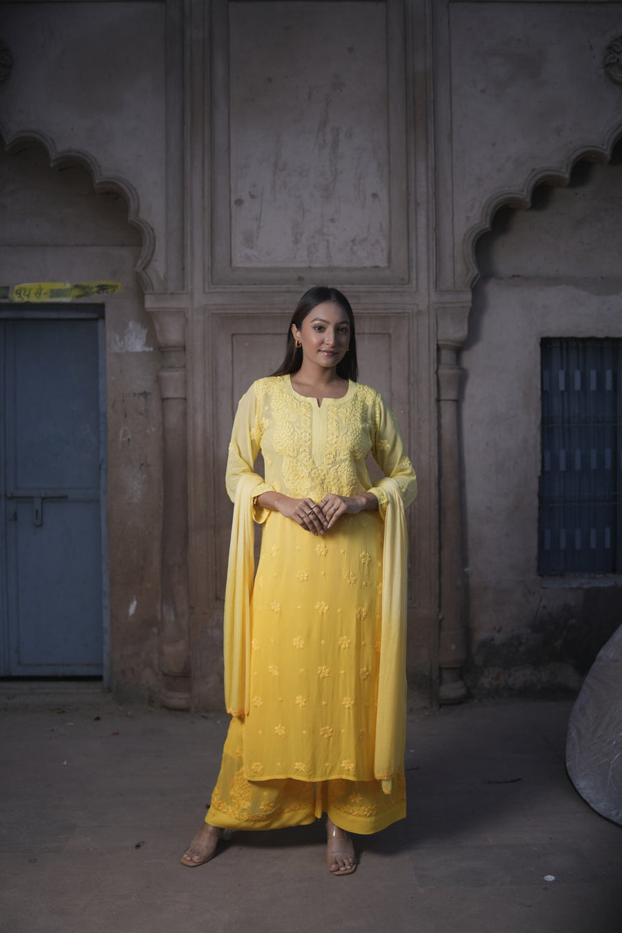 Nazakat Viscose 3D Chikankari Kurti Sharara Set