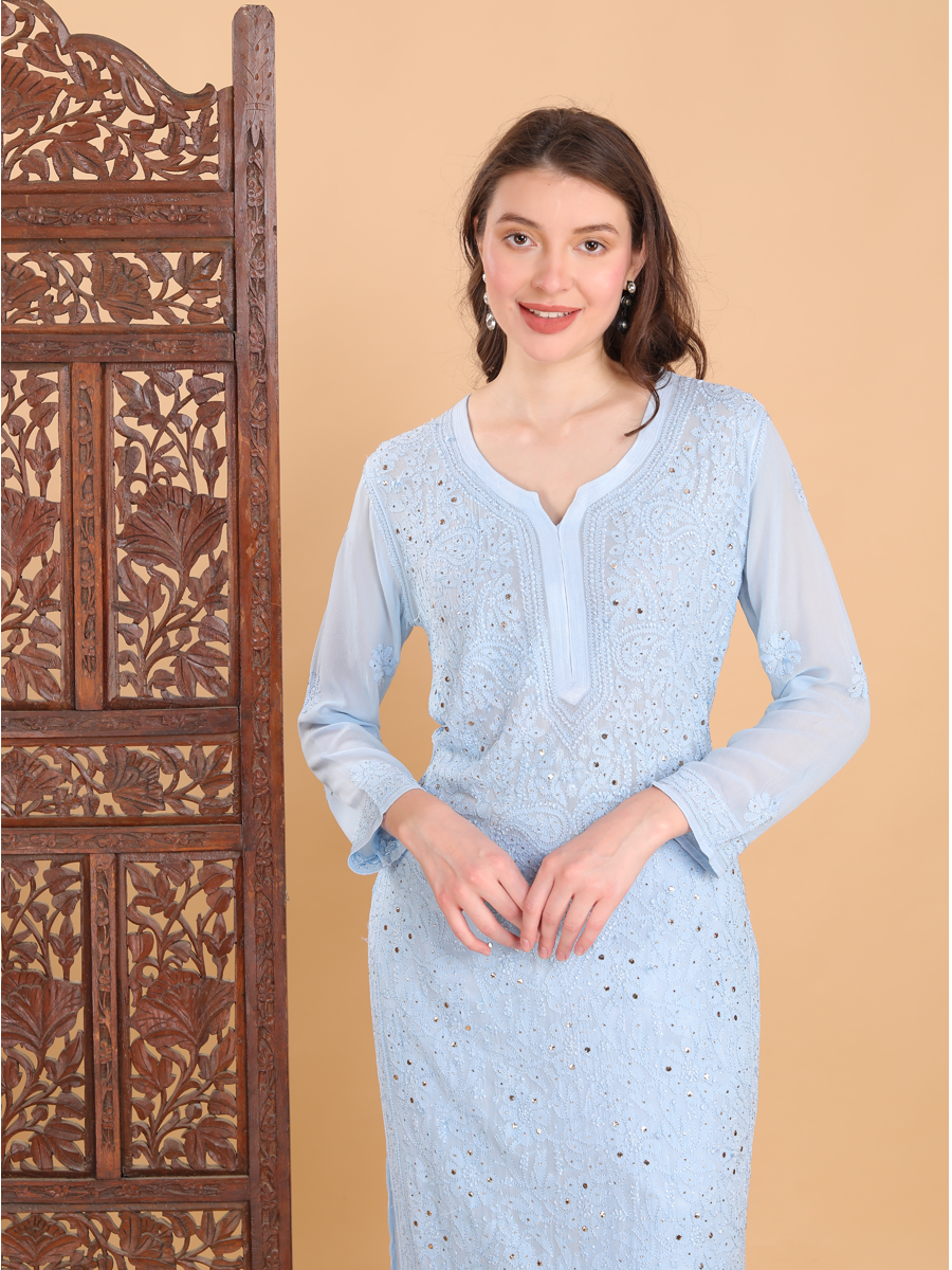 Nargis Viscose Mukaish Chikankari Kurti