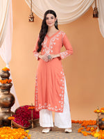 Load image into Gallery viewer, Haseena Rayon Chikankari Kurti Peach