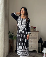 Load image into Gallery viewer, Bela Premium Modal Chikankari Long Kurti Black