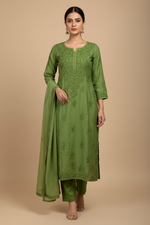 Load image into Gallery viewer, Karishma Kapoor Styled Mukaish Chikankari Chanderi Suit Set Green