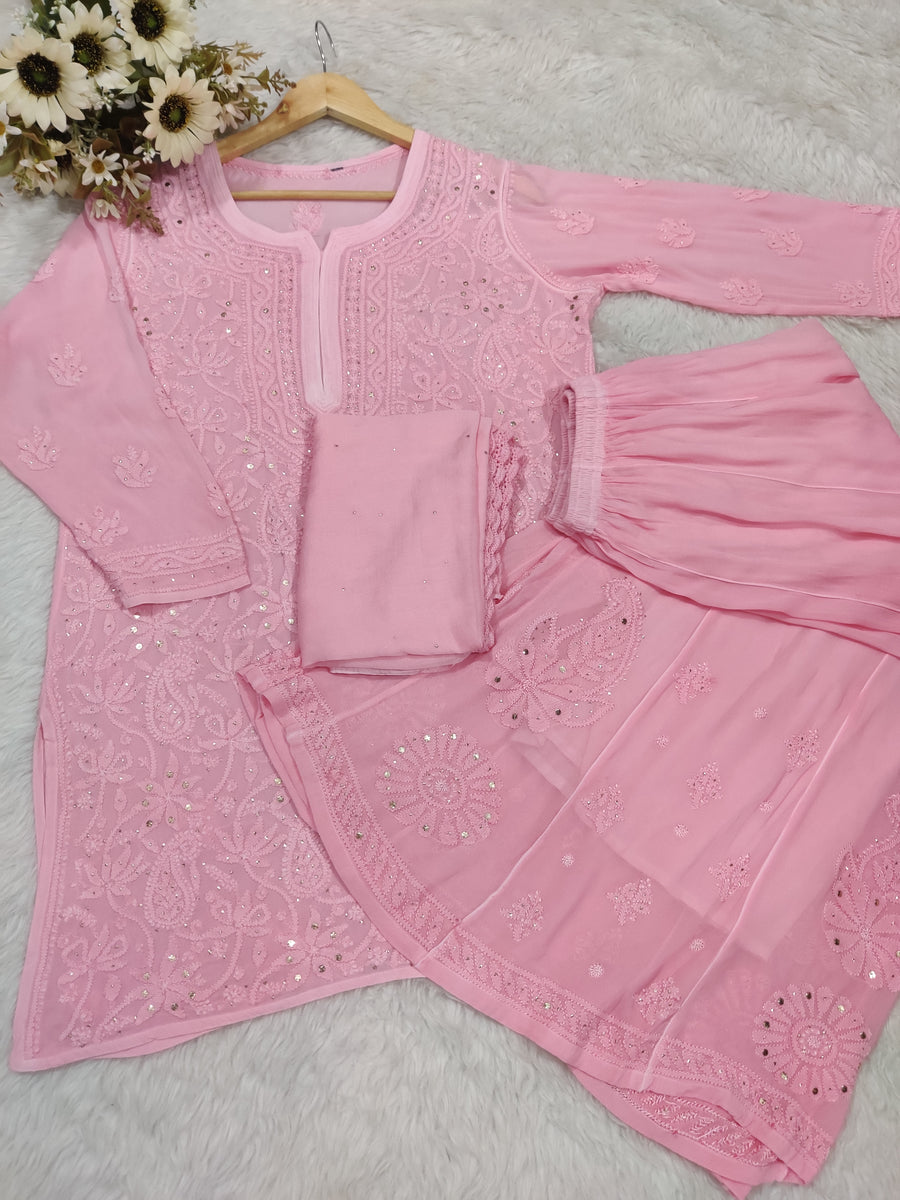 Sajni Luxury Chikankari Mukaish Gharara Set