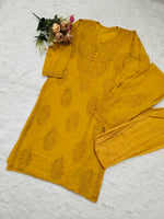 Load image into Gallery viewer, Polki Chanderi Mukaish Chikankari Suit Set - The Lucknowi Chikan