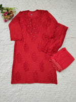 Load image into Gallery viewer, Polki Chanderi Mukaish Chikankari Suit Set - The Lucknowi Chikan