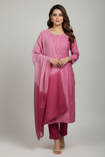 Load image into Gallery viewer, Karishma Kapoor Styled Mukaish Chikankari Chanderi Suit Set Pink