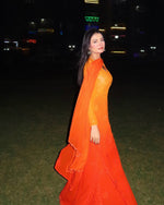 Load image into Gallery viewer, Surmai Premium Chikankari Viscose Mukaish Kurti Set Orange