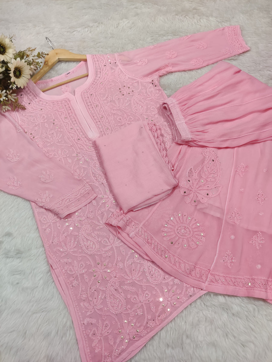 Sajni Luxury Chikankari Mukaish Gharara Set