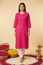 Load image into Gallery viewer, Gulposh Rose Pannel Viscose Kurti Pink