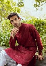 Load image into Gallery viewer, Nawab Mens Hakuba Sequence Chikankari Kurta & Pyjama Set