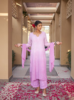 Load image into Gallery viewer, Nagma Premium Chikankari Mukaish Viscose Set Lilac Viscose