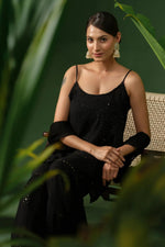 Load image into Gallery viewer, Fiza Designer Mukaish Chikankari Noodle Gharara Set Black