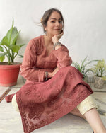 Load image into Gallery viewer, Maher Viscose 3D Work Long Chikankari Kurti