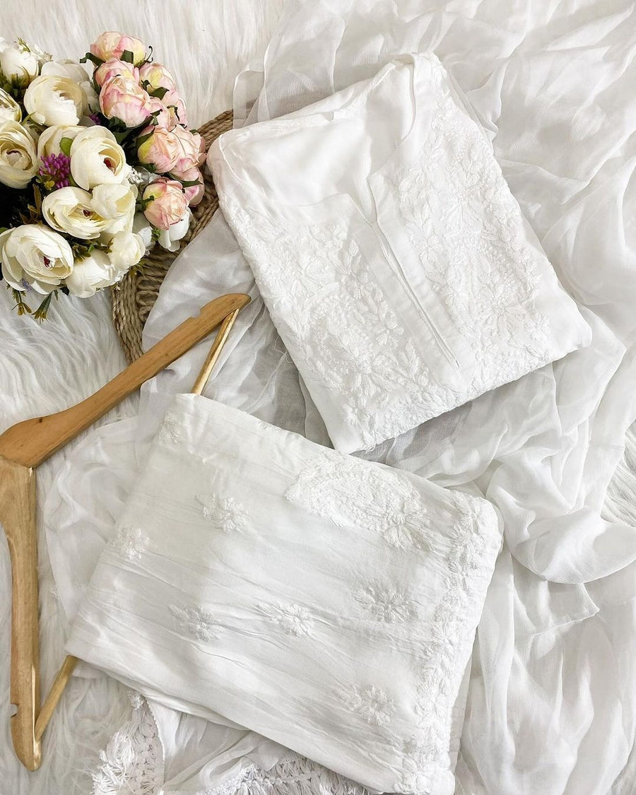 Bahar Ombre Dyed Chikankari Set White