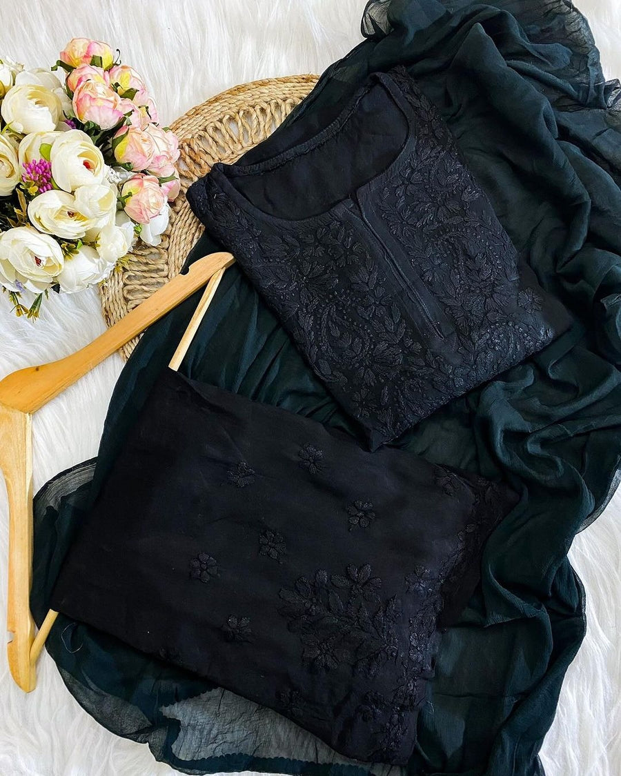 Bahar Ombre Dyed Chikankari Set Black