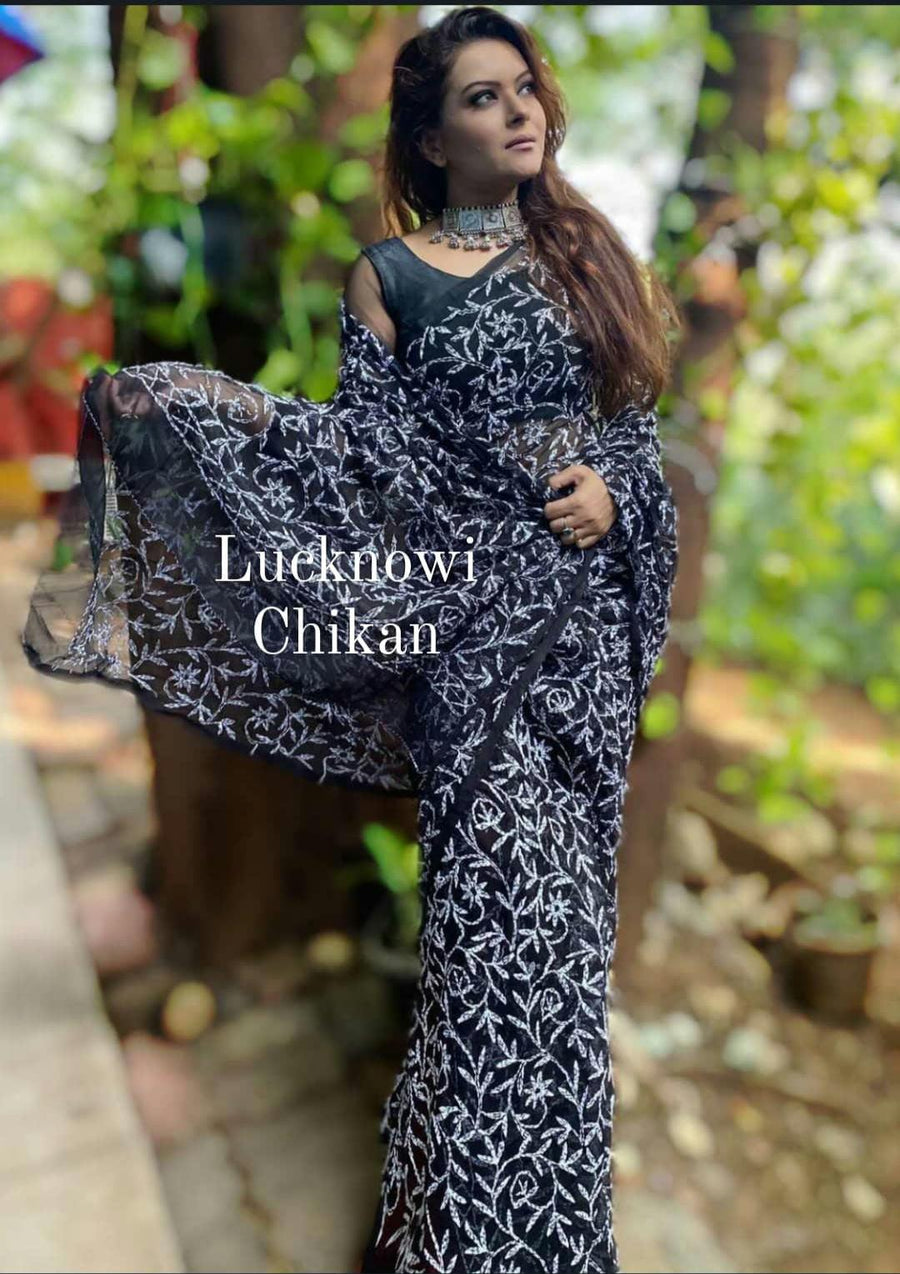 Tepchi Chikankari Sarees Black