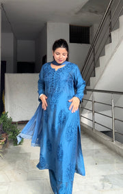 Polki Chanderi Chikankari Suit Set