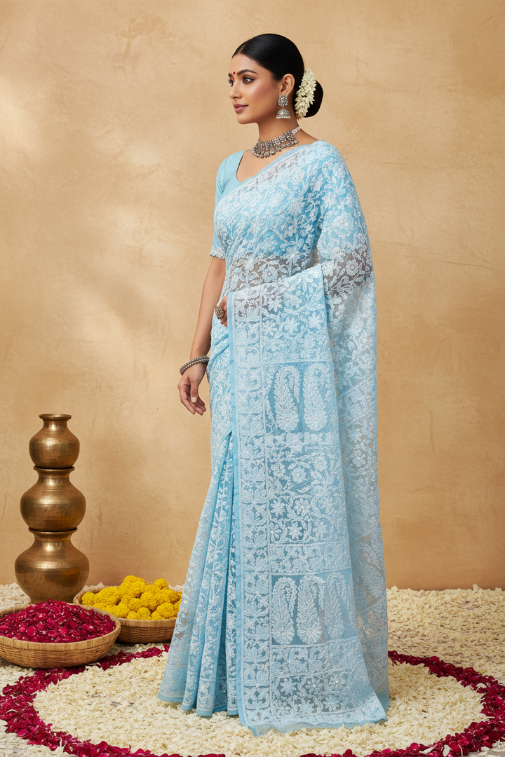 Gulzar Heavy Work Georgette Chikankari Saree