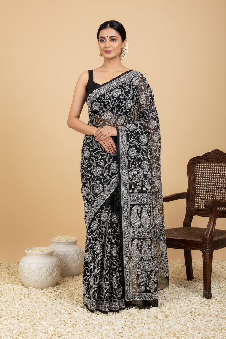 Gulzar Heavy Work Georgette Chikankari Saree
