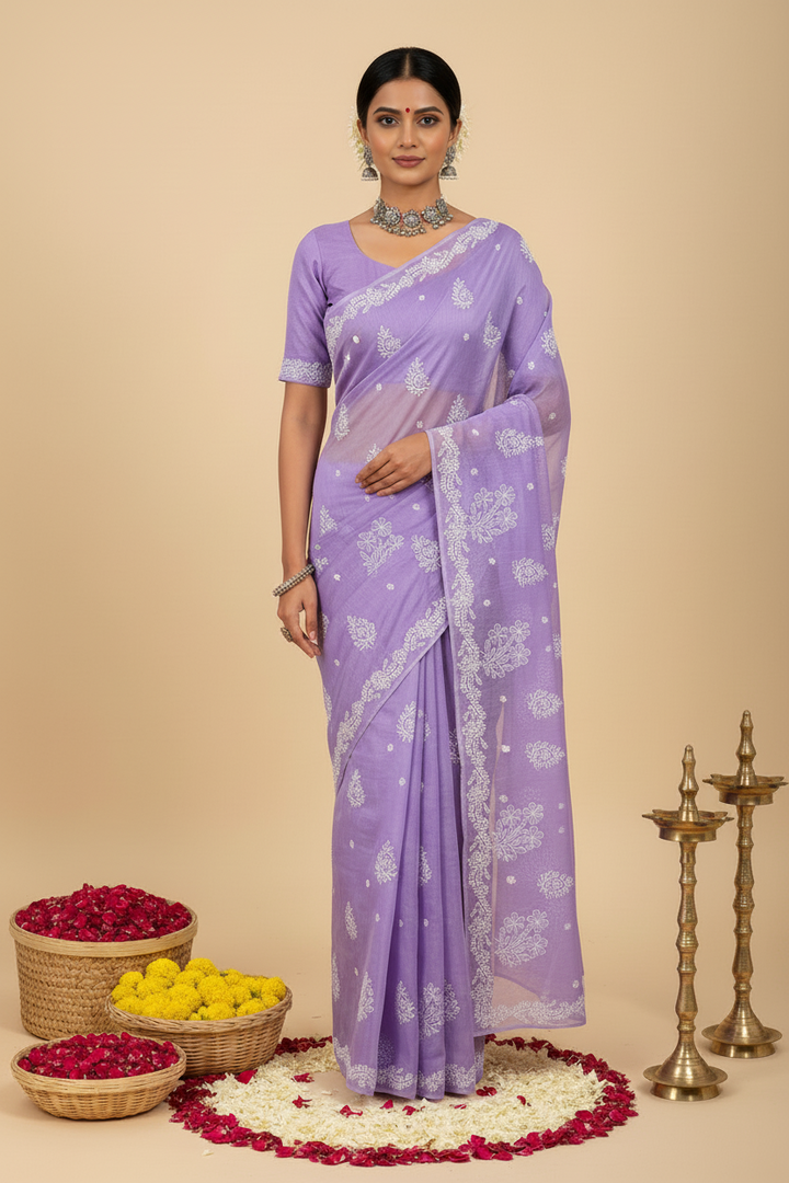 Mohini Cotton Chikankari Saree