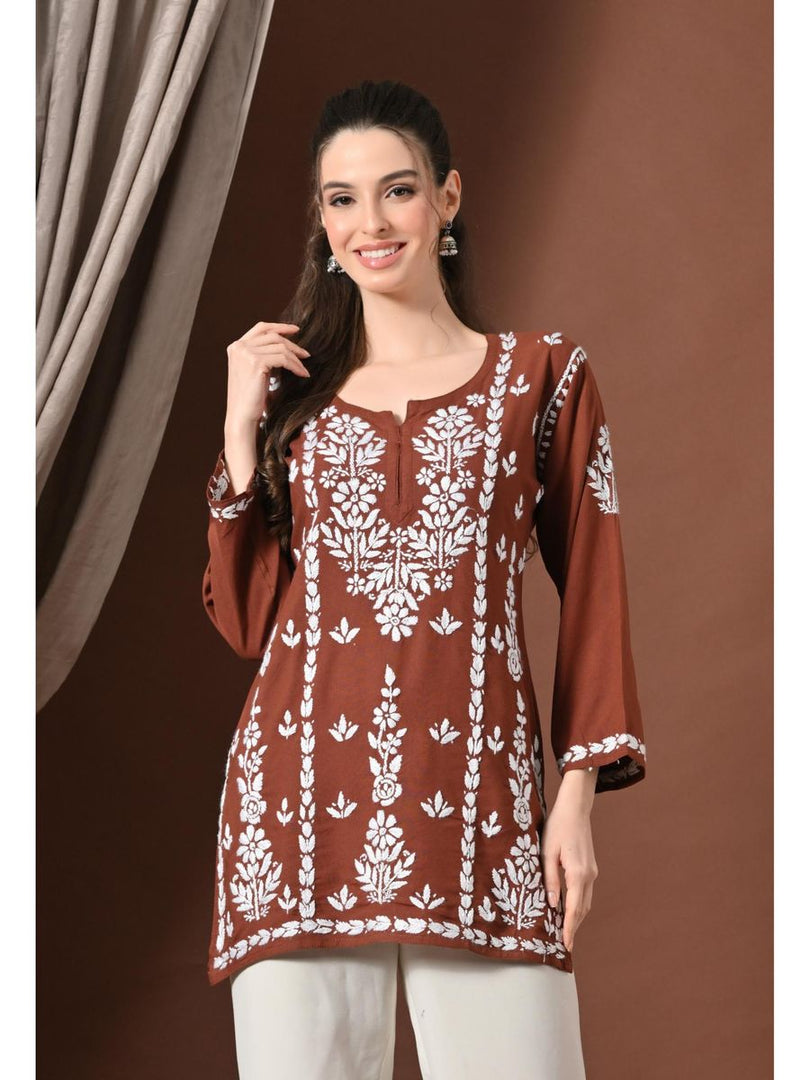 Ayesha Premium Chikankari Short Kurti - The Lucknowi Chikan 