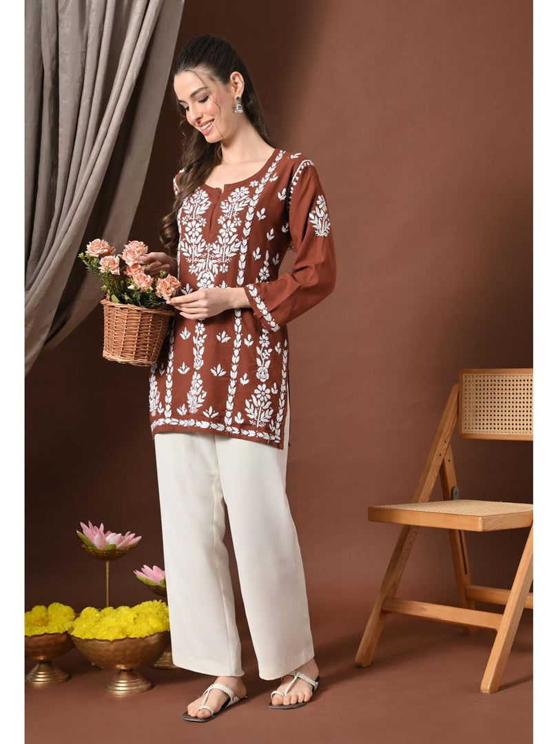 Ayesha Premium Chikankari Short Kurti - The Lucknowi Chikan 