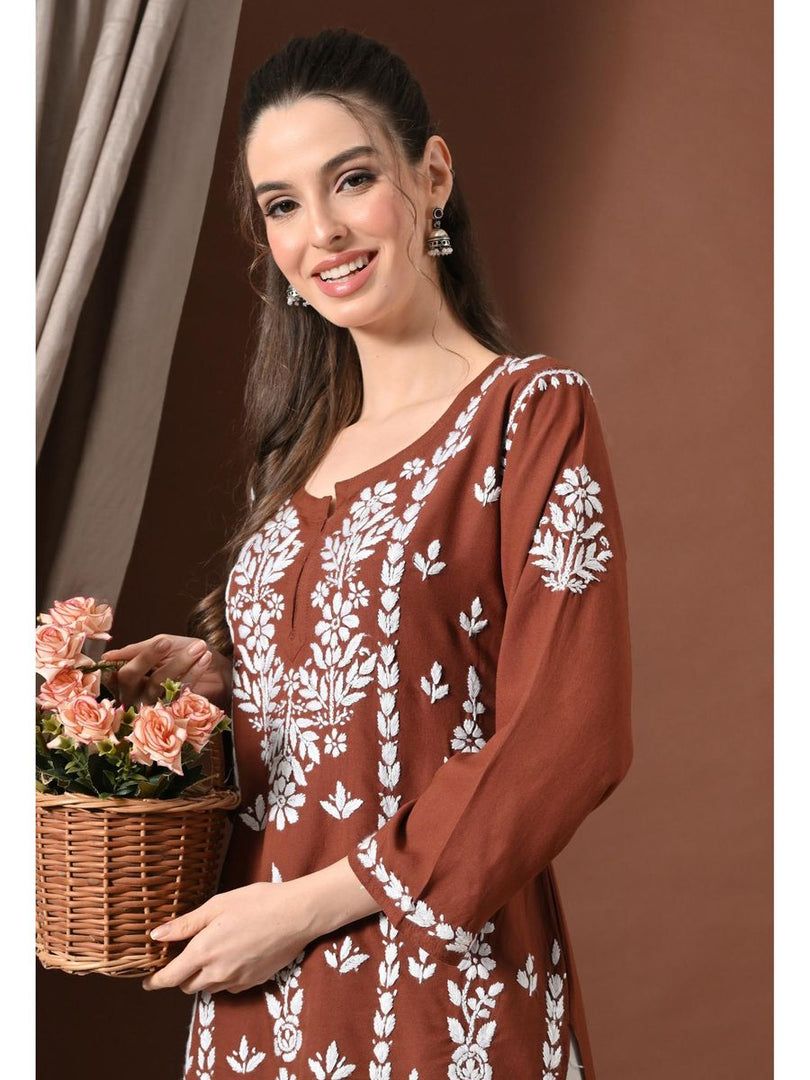 Ayesha Premium Chikankari Short Kurti - The Lucknowi Chikan 
