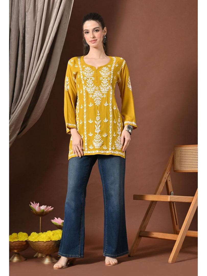 Ayesha Premium Chikankari Short Kurti - The Lucknowi Chikan 