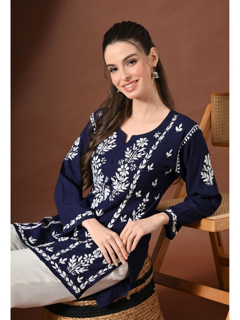 Ayesha Premium Chikankari Short Kurti - The Lucknowi Chikan 