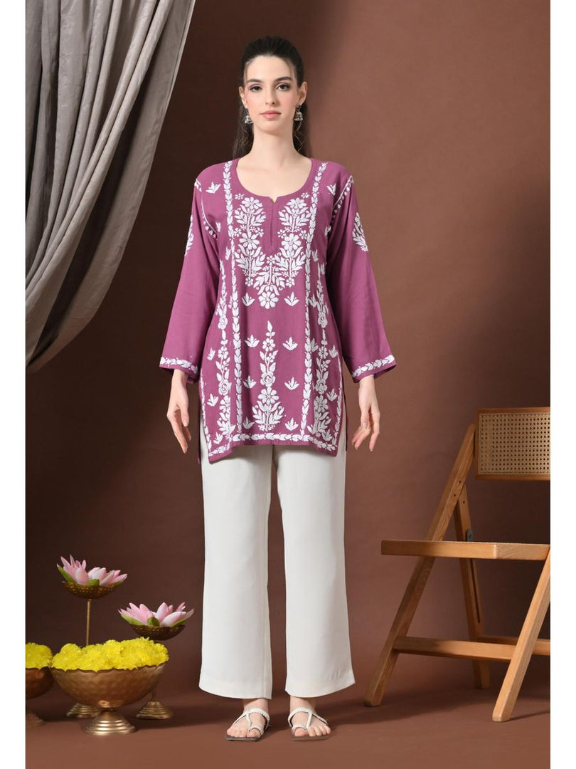 Ayesha Premium Chikankari Short Kurti - The Lucknowi Chikan 